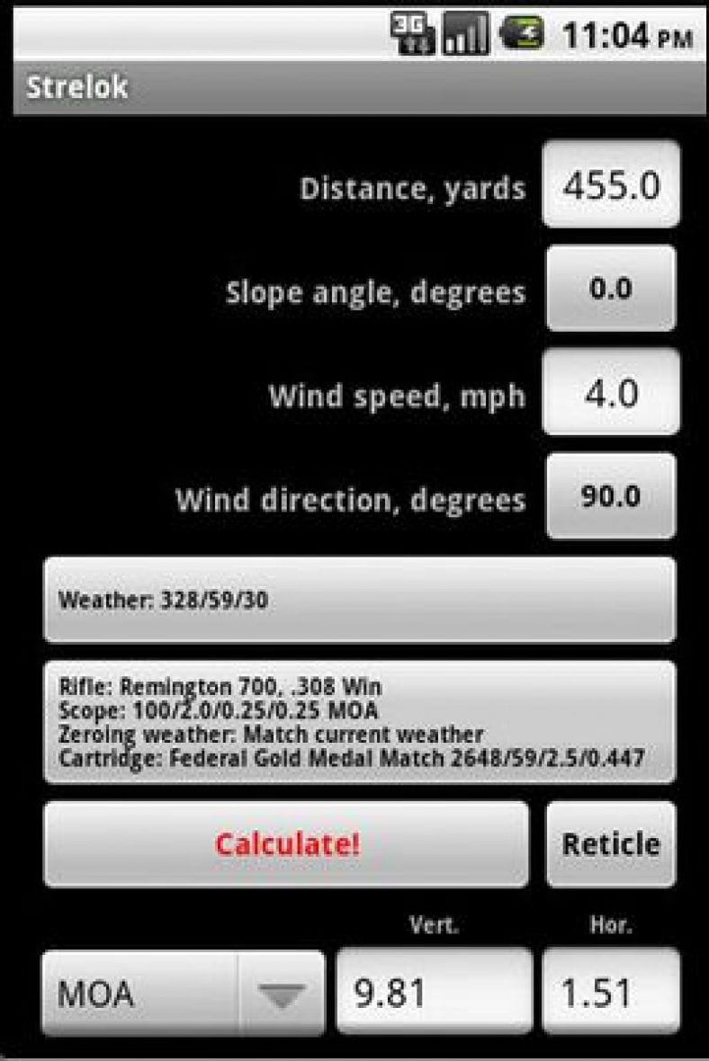 shot online weather calculator