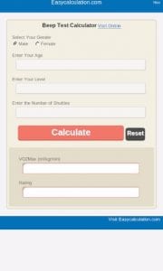 beep test results calculator