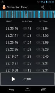 Contraction Timer screen 1