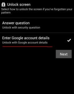 Bypass lockscreen with the 'Forgot your pattern' option