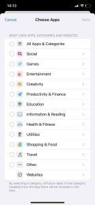 app limits choose apps