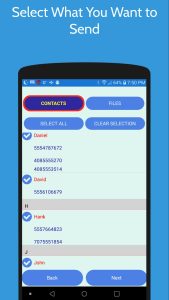 Direct Transfer Contacts:Files screen 2