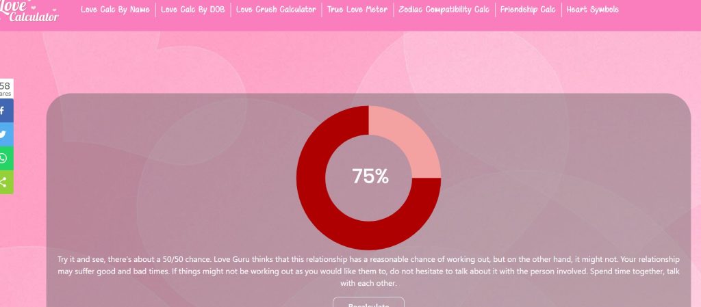 Love Percentage Calculator by Nanostuffs