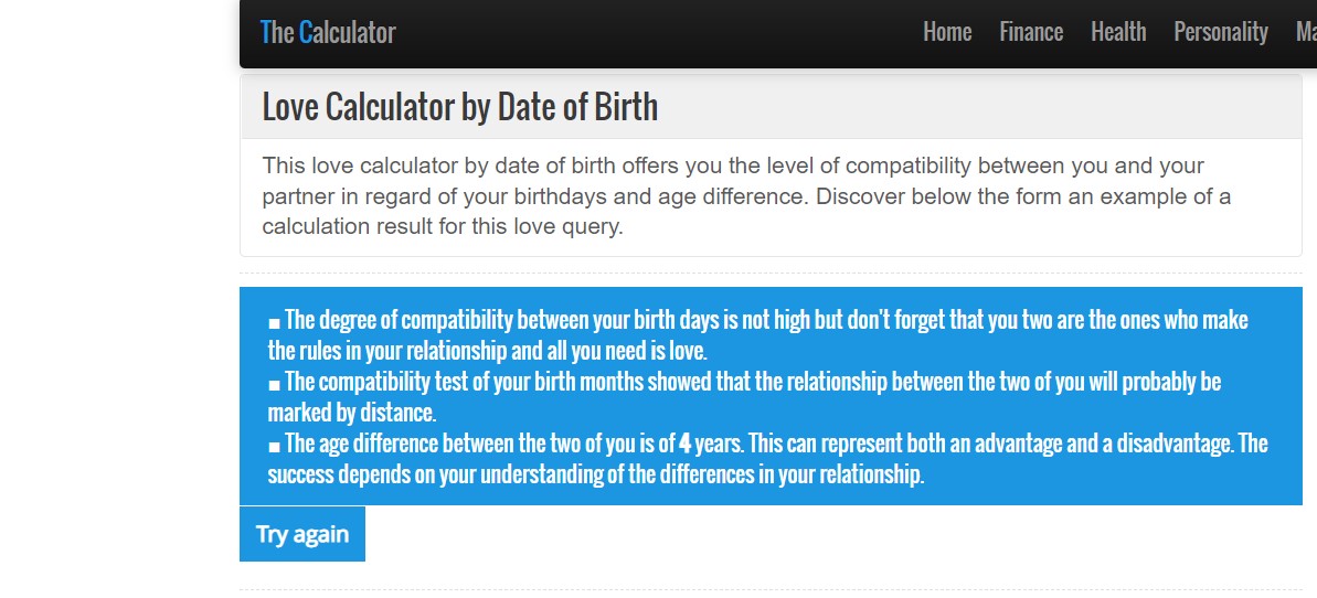Love Calculator by Date of Birth by The Calculator1