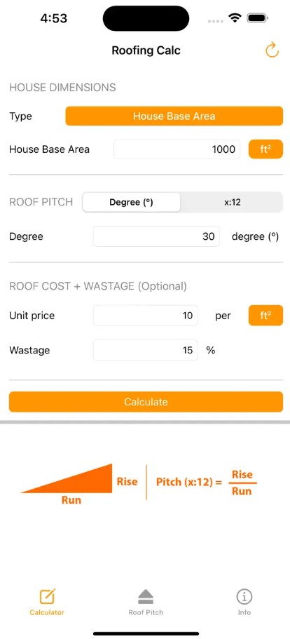 Roof Calculator: Pitch, Angle1