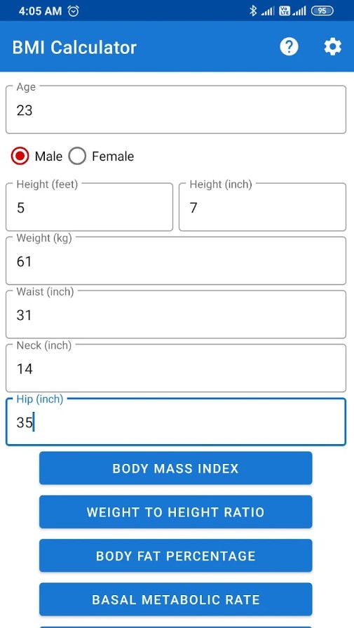 BMI,BMR and Fat % Calculator
1