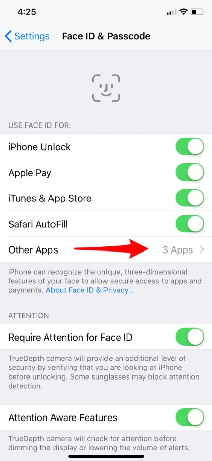 Activating Face ID for Apps1